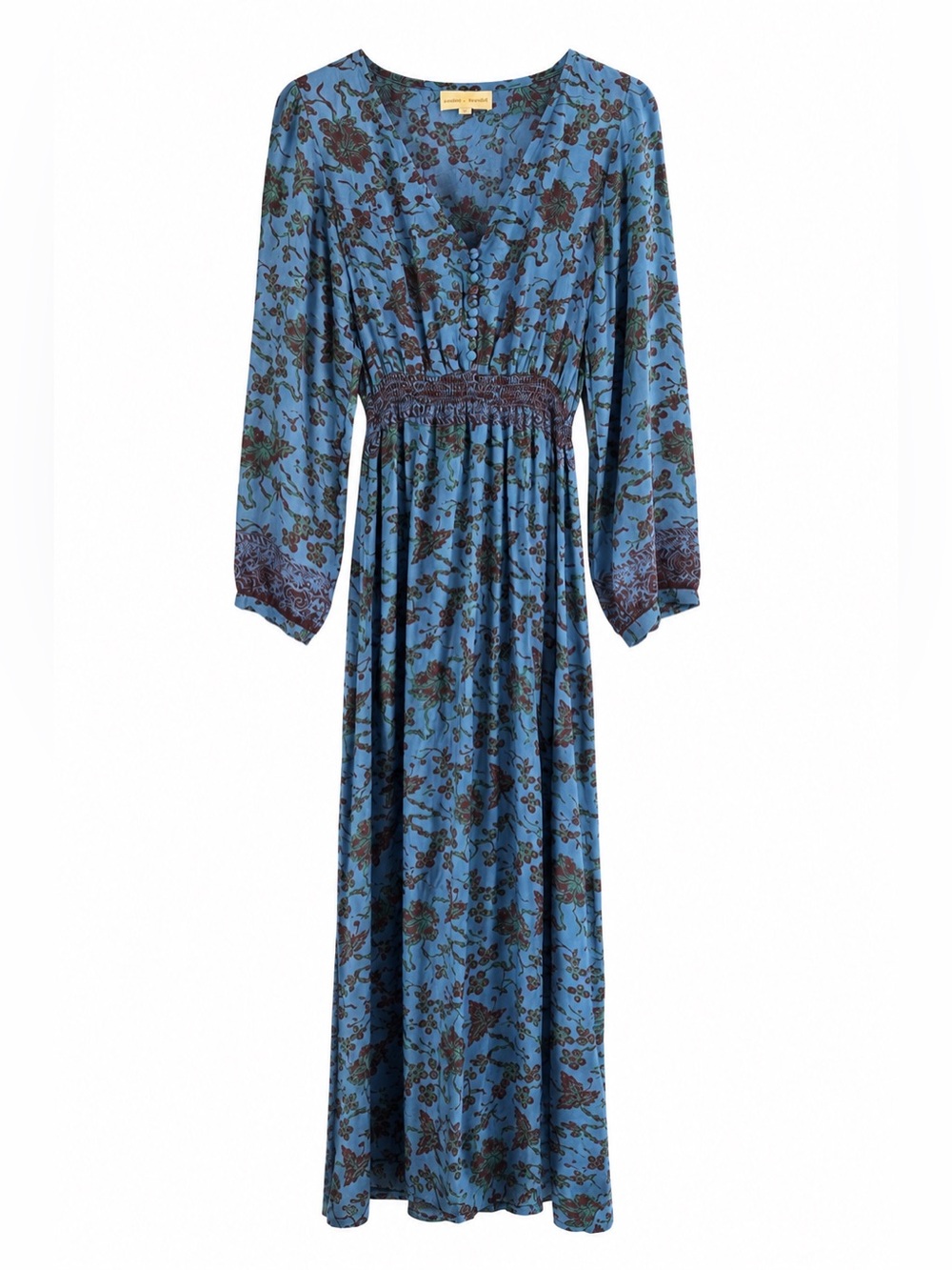 Natalie Martin Floral Maxi Blue Dress 100% Silk size XS/S
